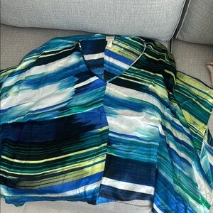 Striped V-Neck Blouse in Blue and Green